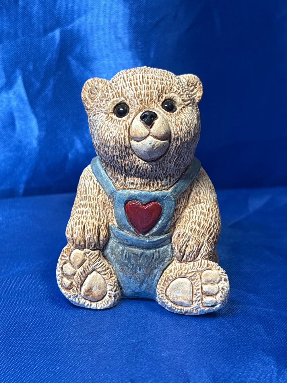 Stone Critter Teddy Bear Wearing Overalls Accented with Heart